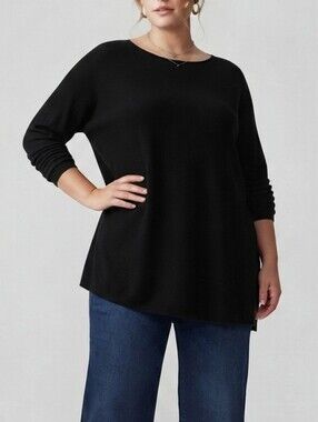 Lord & Taylor Extra Fine Merino Wool Black Pullover Sweater Tunic Plus Size 0X